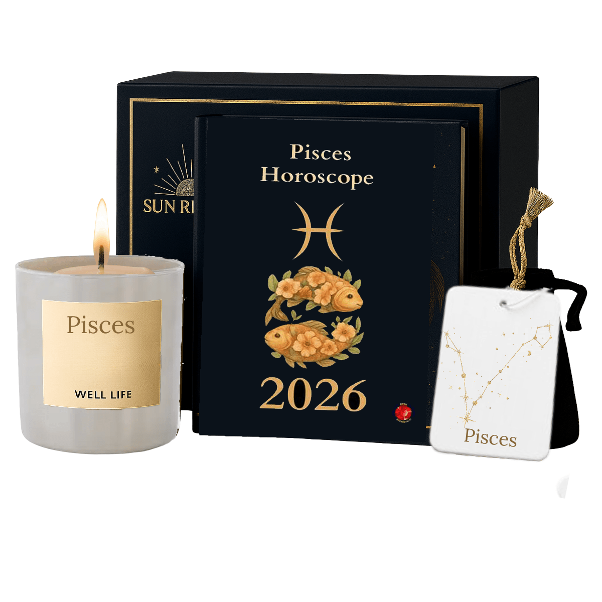 Pisces Book, box, candle, scent tag