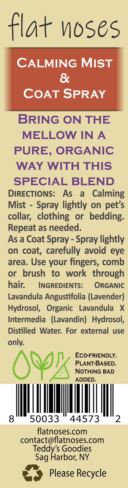 Flat Noses Pet Calming Mist - Pure Natural Lavender