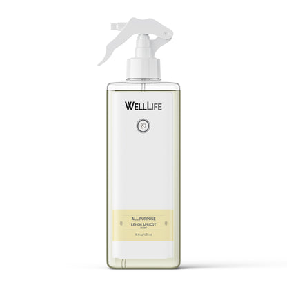 Well Life All Purpose Cleaner Bottle The refreshing Lemon Apricot scent will leave your space smelling amazing, while the powerful all-natural formula effectively cleans any surface. As a bonus, our cleanser is also vegan-friendly.