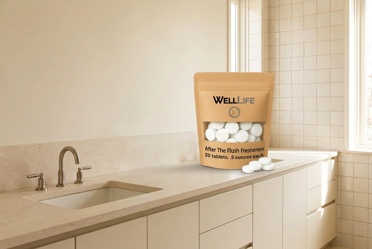 After The Flush hero with balanced product sizing