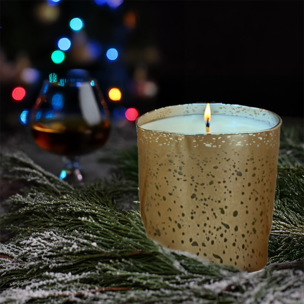 Well Life Four Gifts Candle. Gold glass, frankincense, myrrh, brandy scent. Holiday, Christmas, Winter